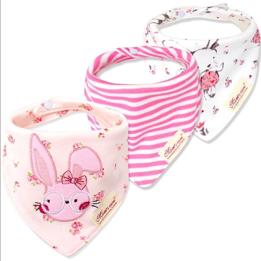 3 pack rabbit embroidered bibs